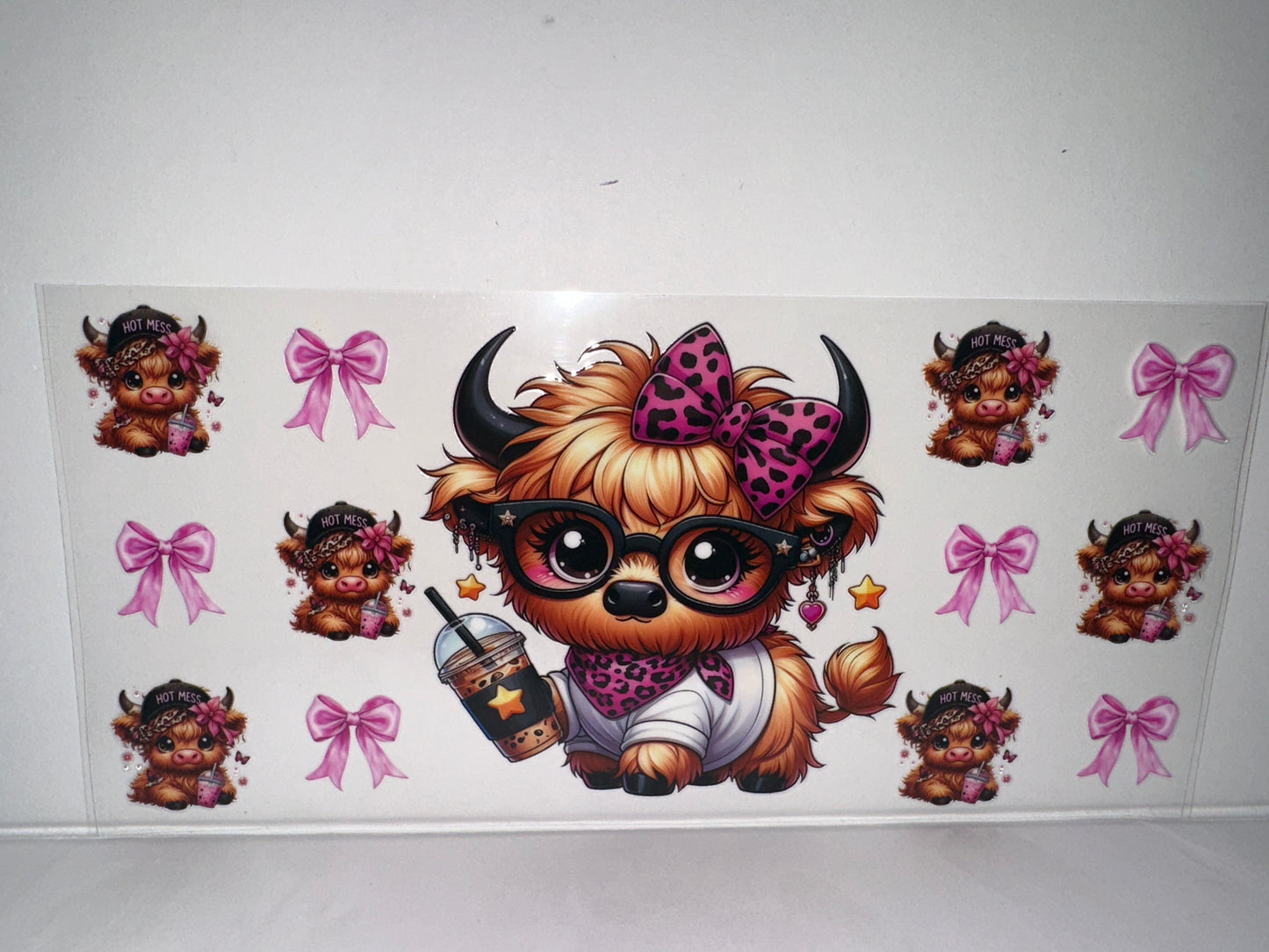 H483 coffee hot mess cow with bows