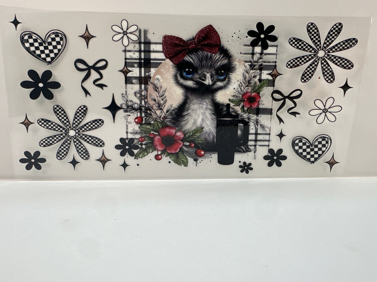 F931 Emu bird with checkered pattern