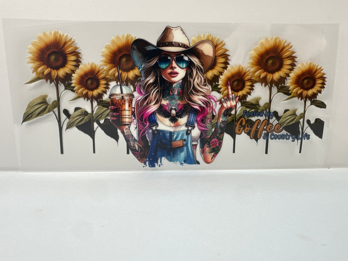 F857 fuel by coffee and country life cowgirl with coffee and sunflowers
