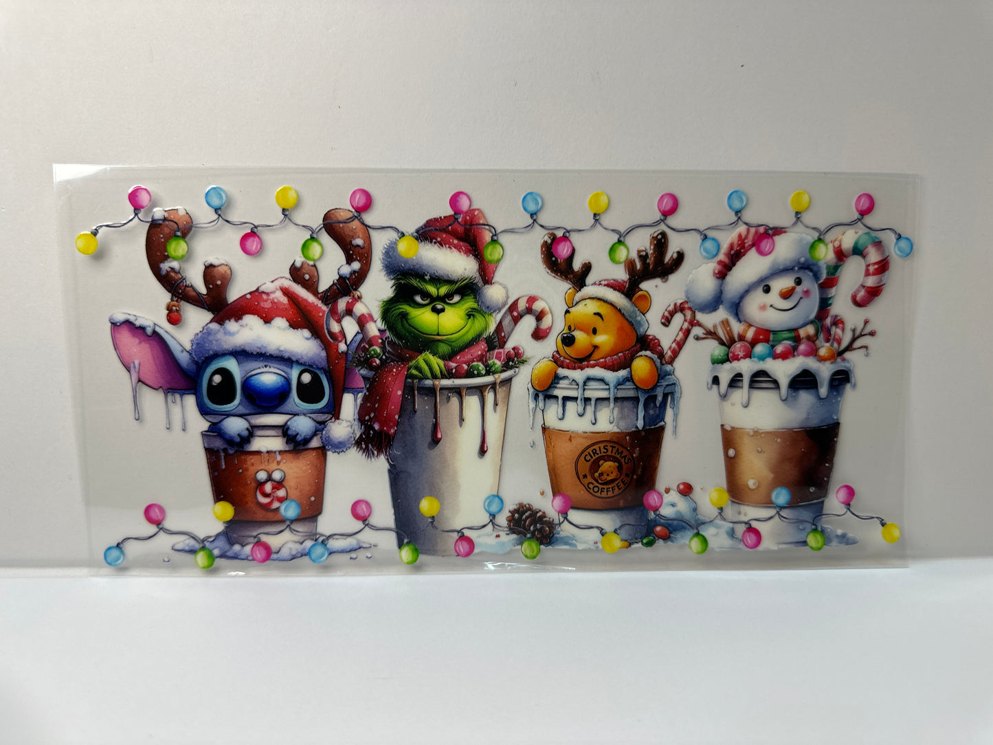 F701 Disney frappe Christmas stitch, grinch, pooh, and snowman