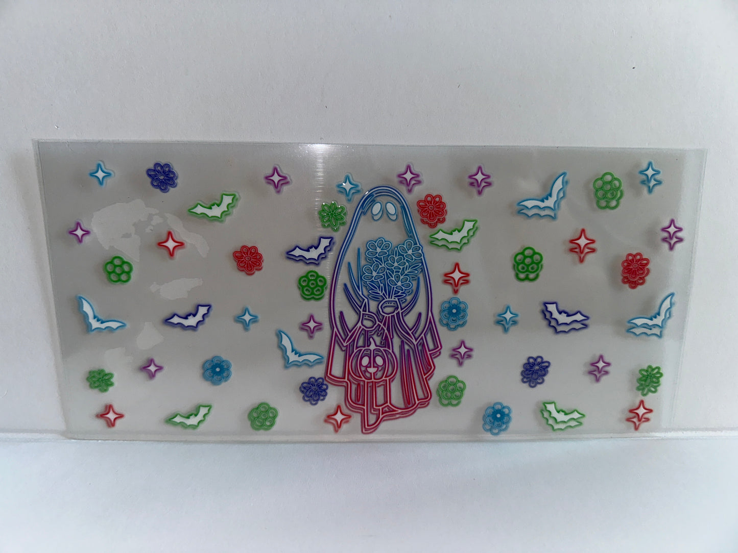 G1021 Halloween neon ghost with flowers