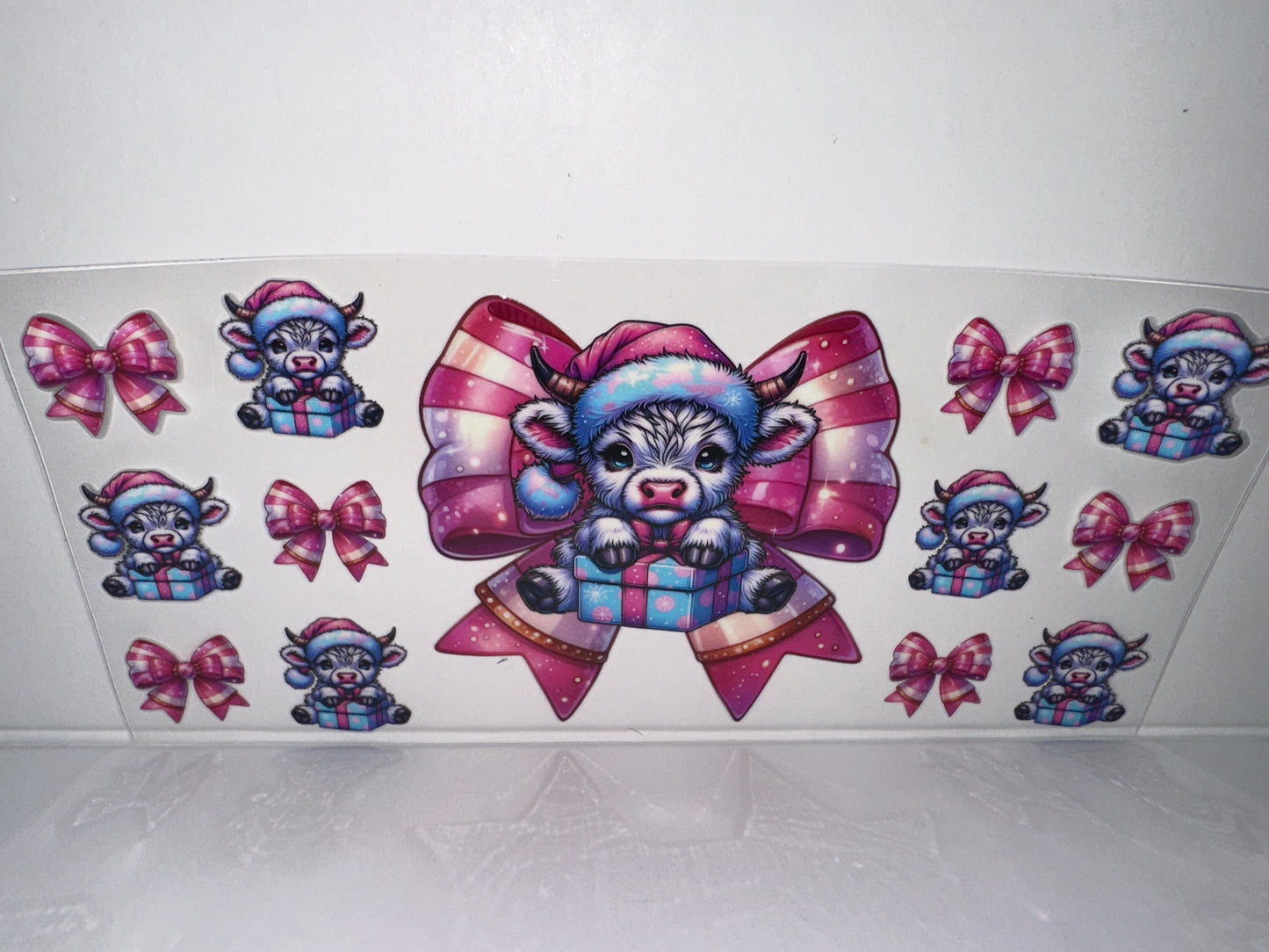 G1107 Christmas Cow pink, and blue