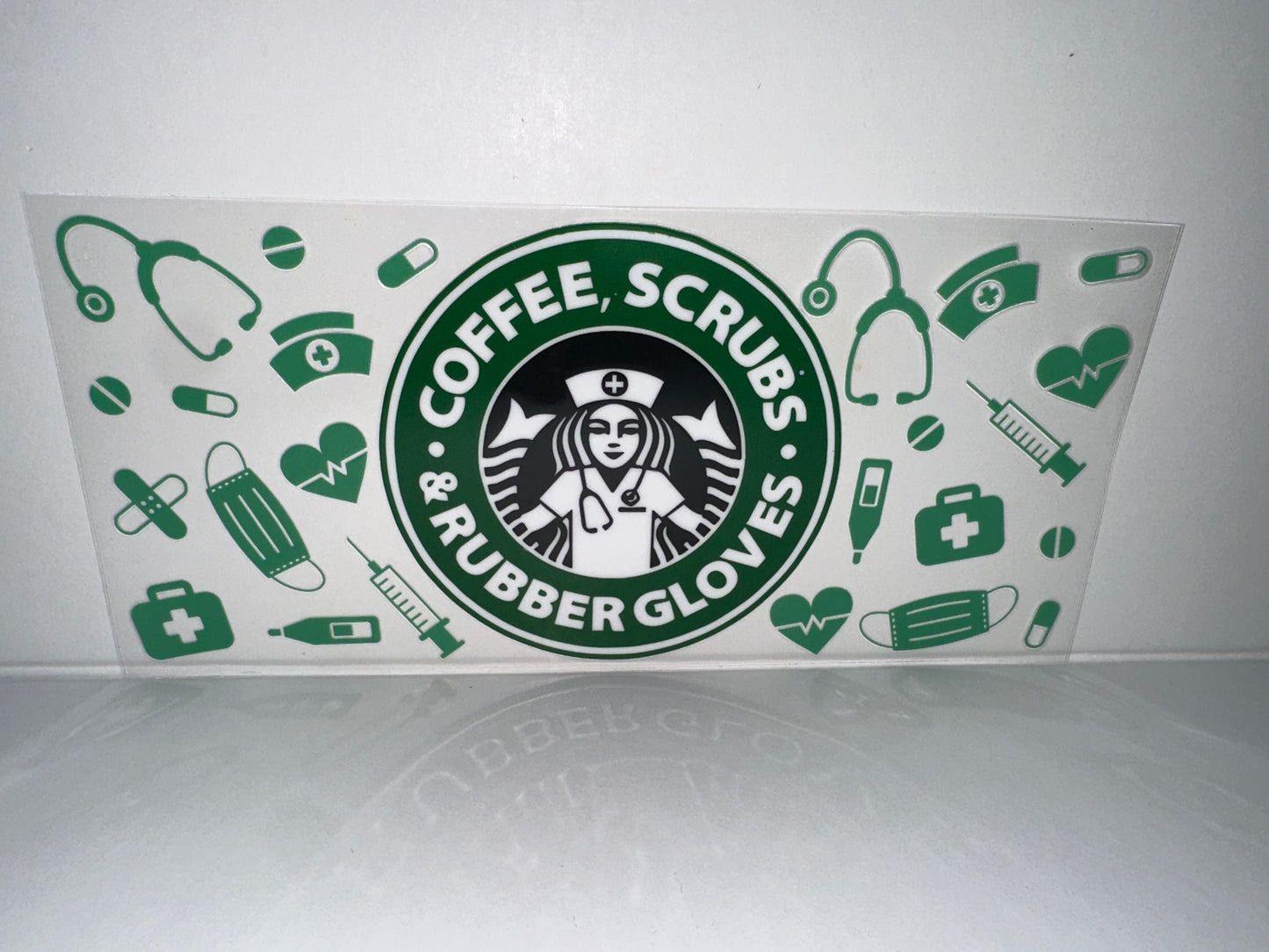 G1056 coffee Starbucks scrubs, and rubber gloves, nurse