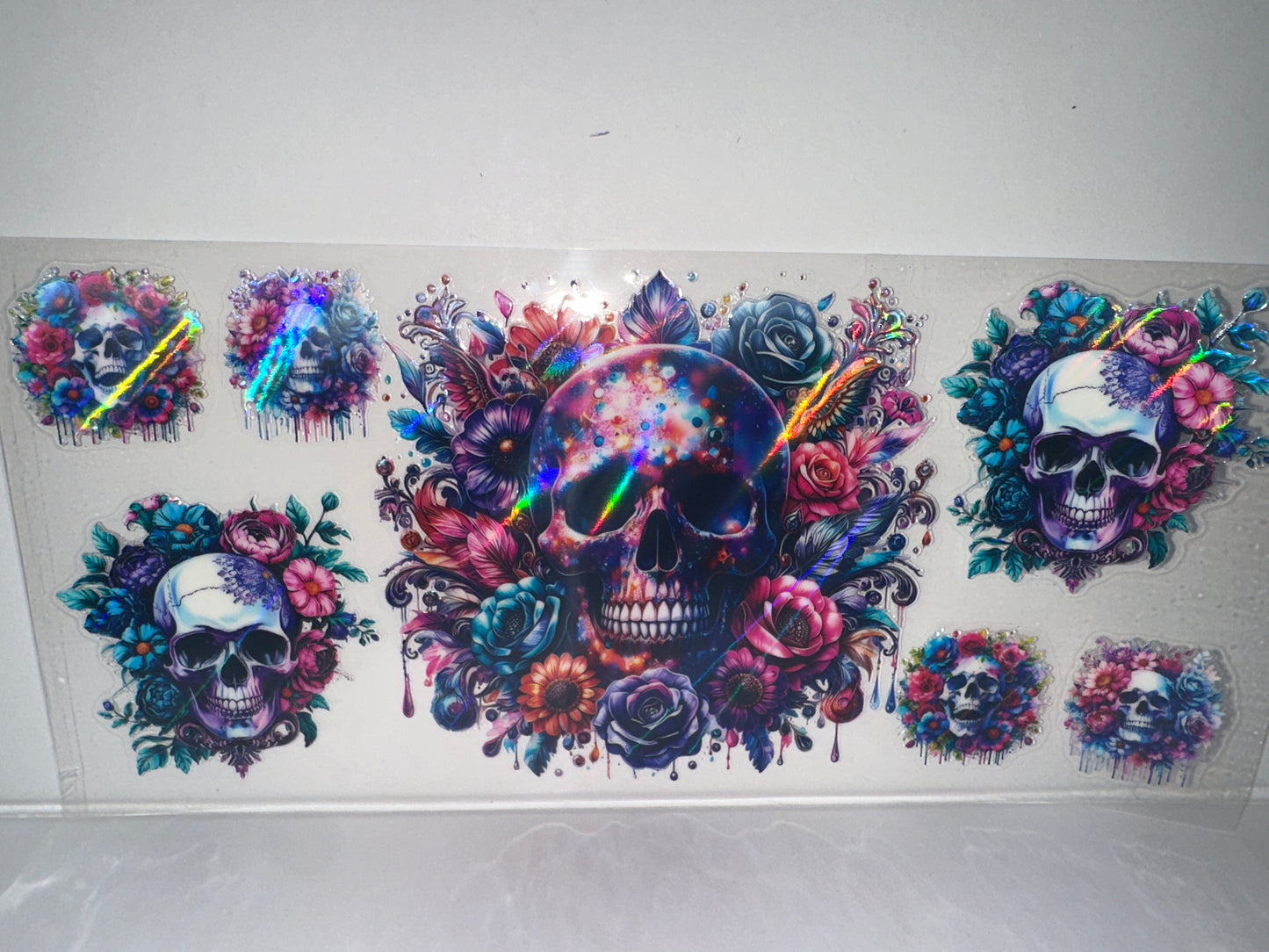 H746 skulls with flowers holographic