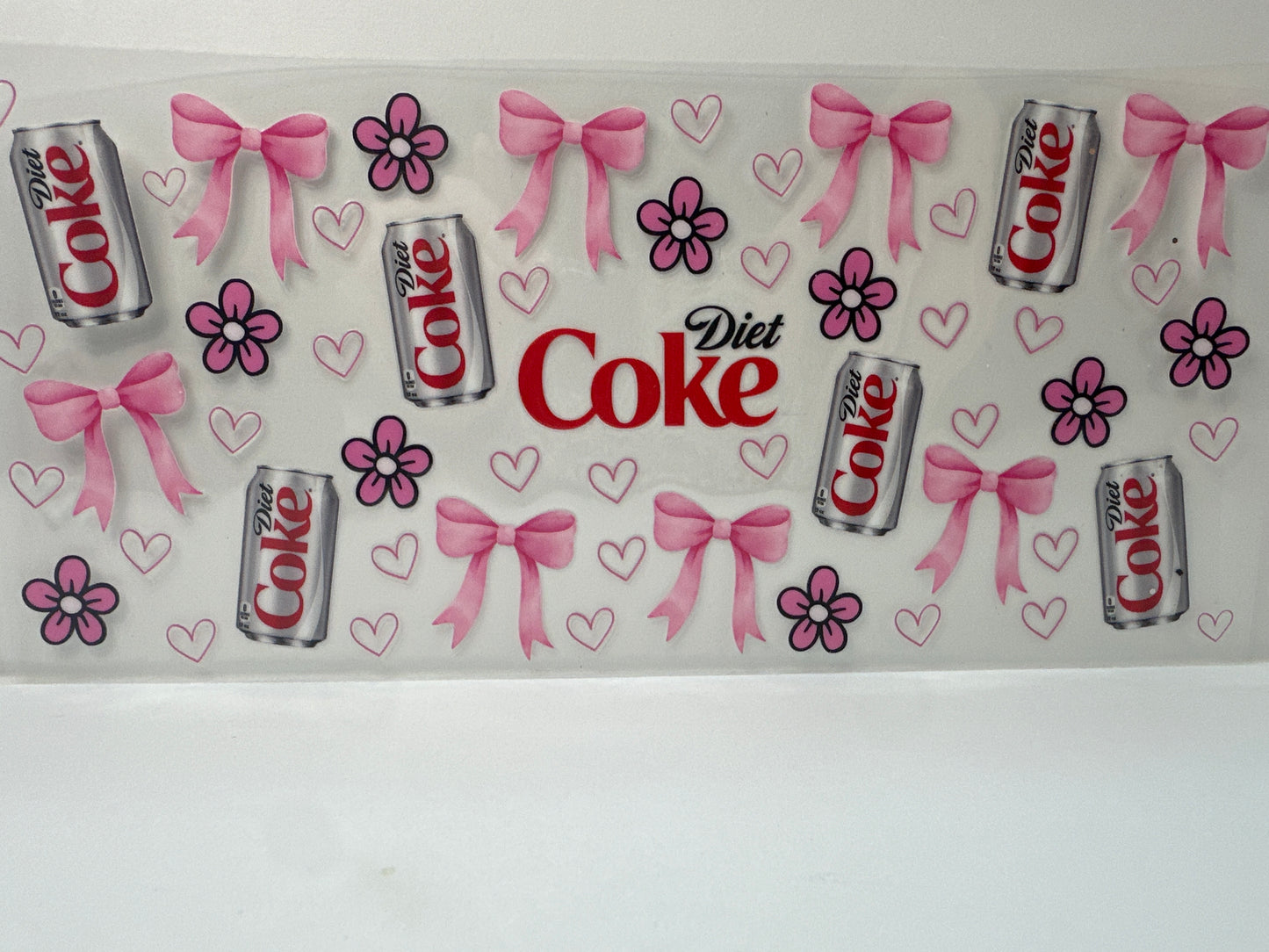 F902 diet Coke with pink flowers, bows, and hearts