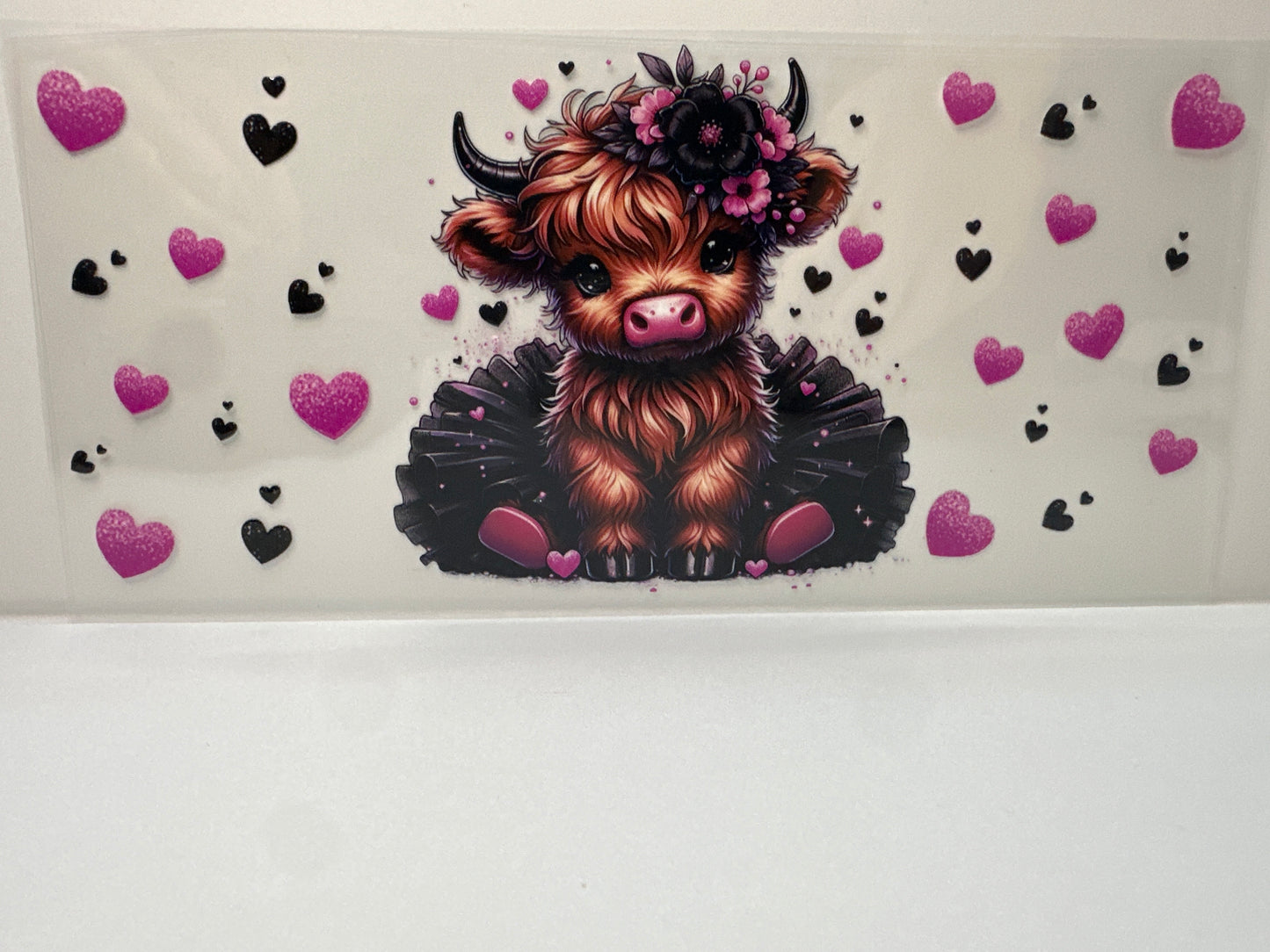 F444 cow with black tutu, black and pink hearts