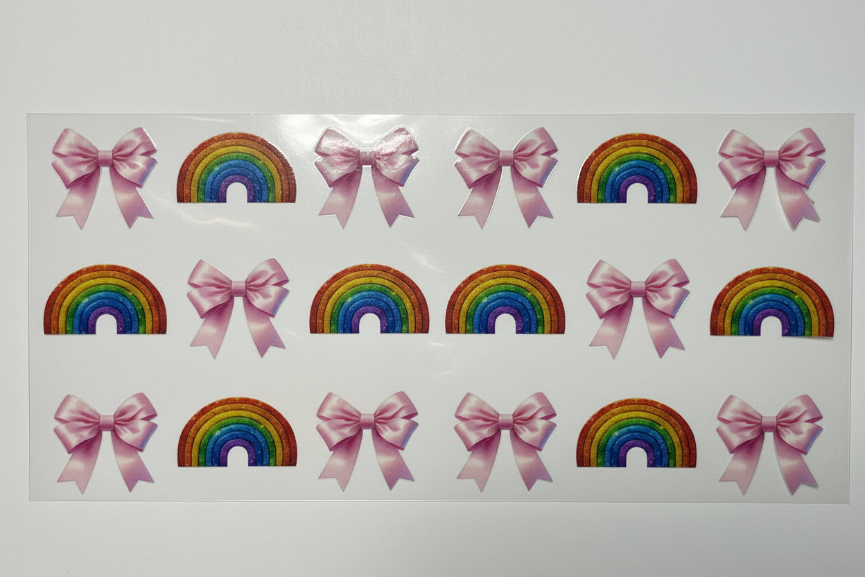 H1264 Pink bows with rainbows