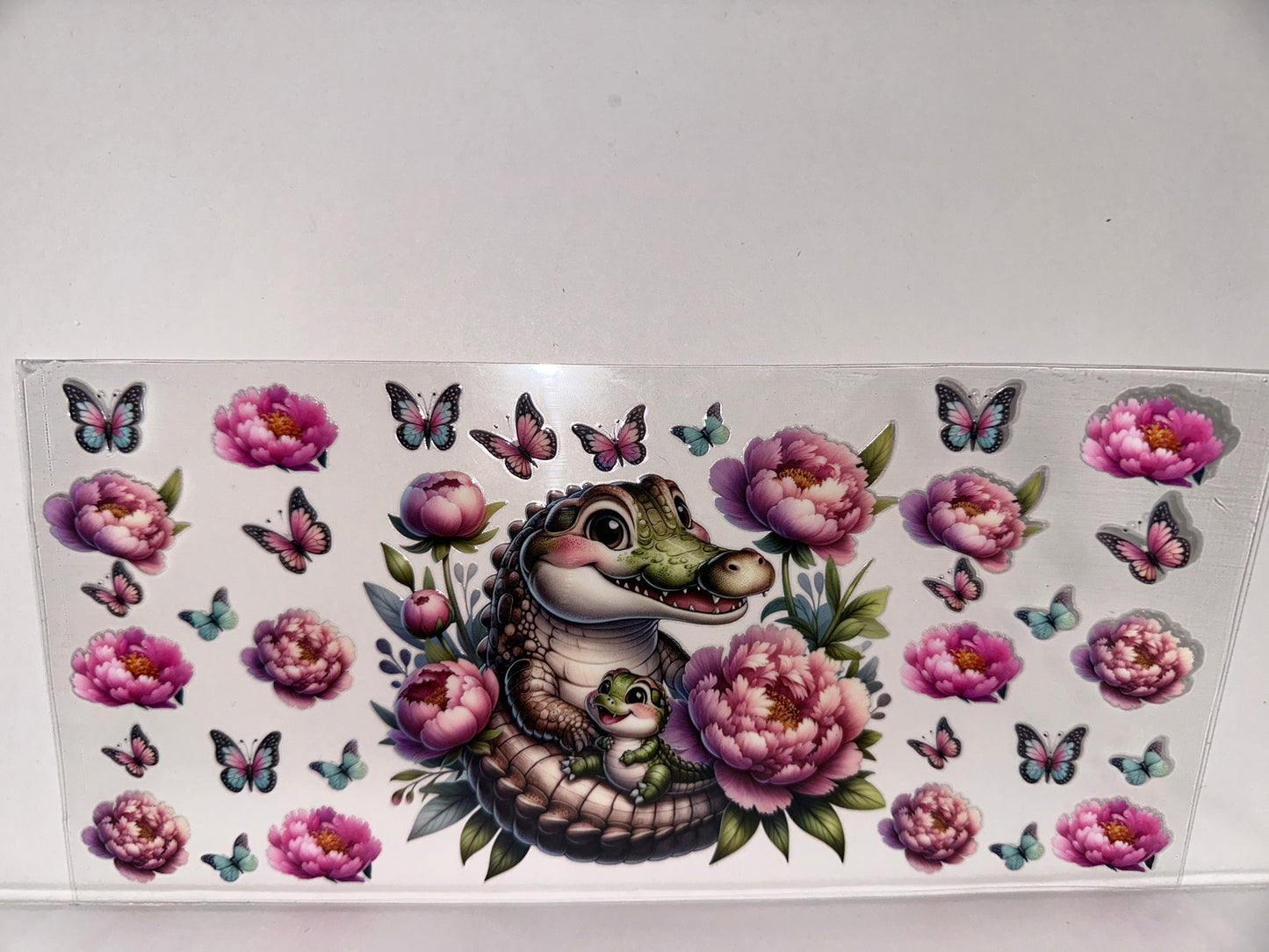 H164 alligator with flowers and butterflies