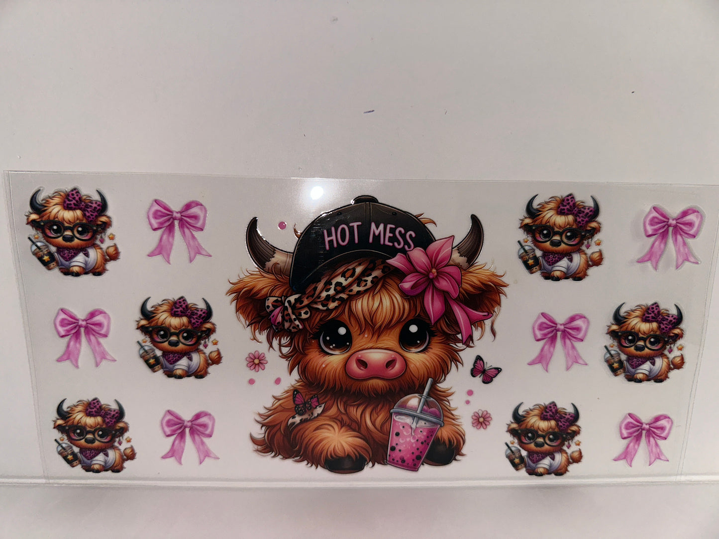H481 coffee hot mess cow with bows