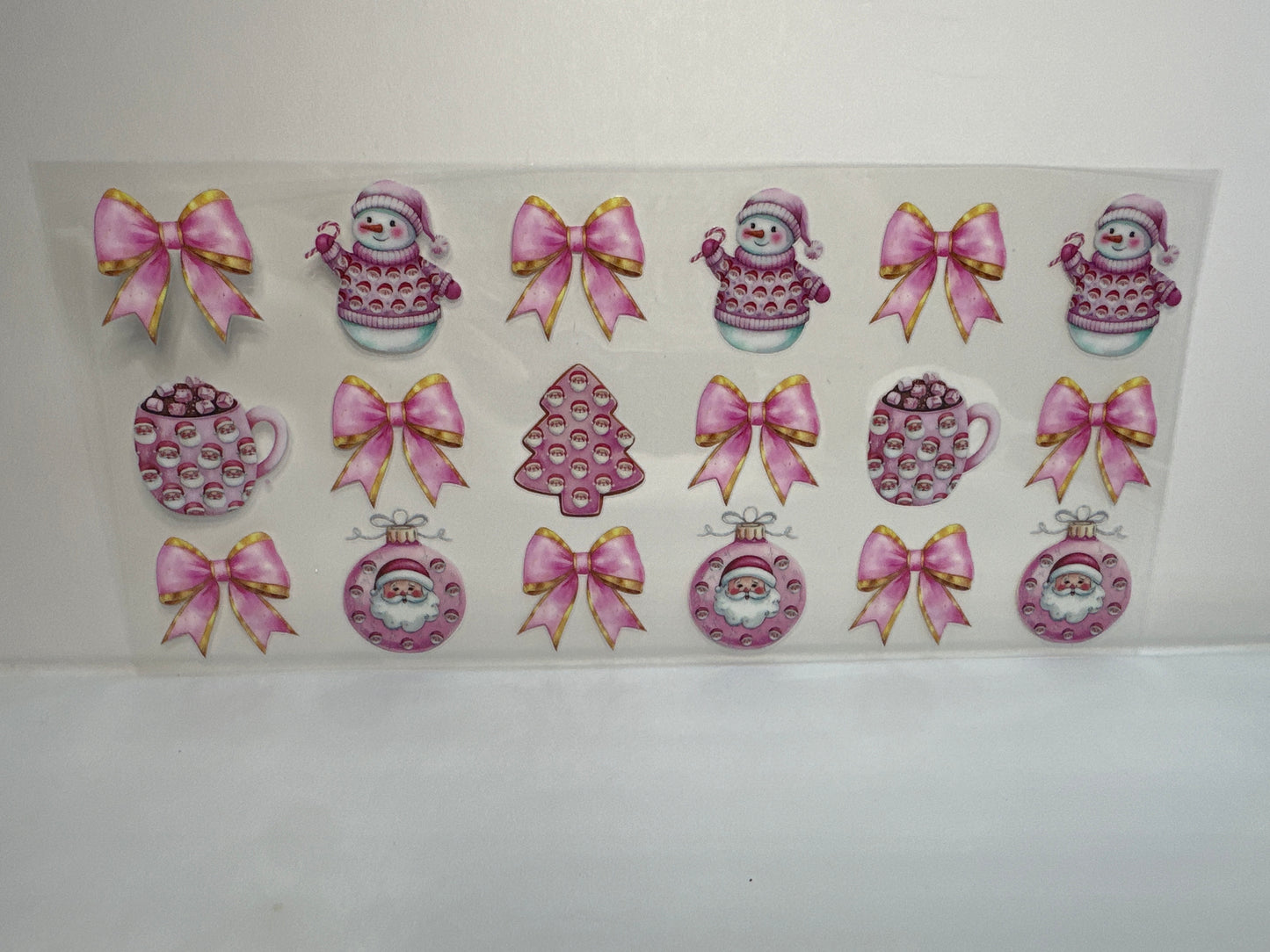 G234 pink snowman with ornaments and bows Christmas
