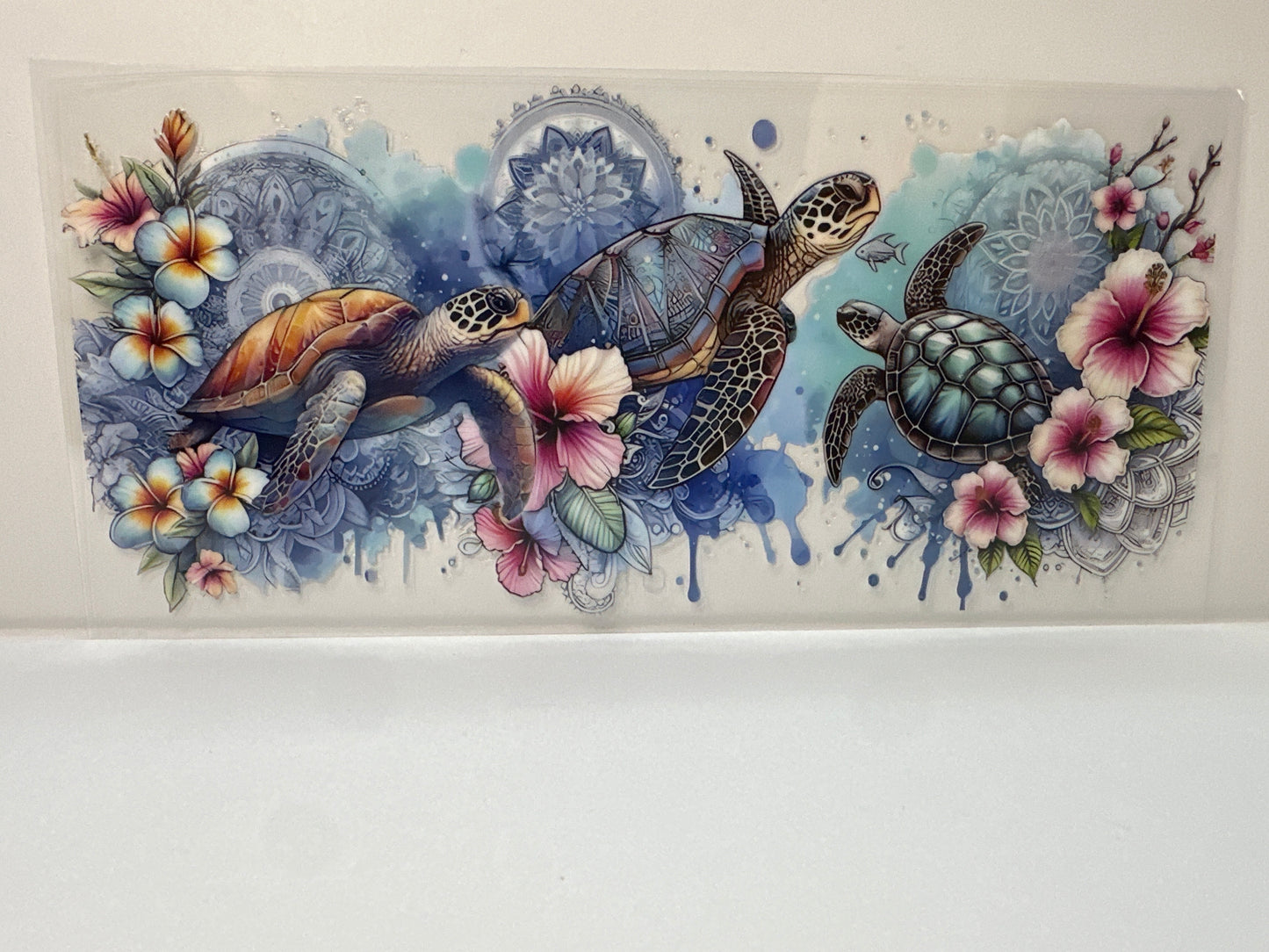 F449 sea turtle with hibiscus flowers