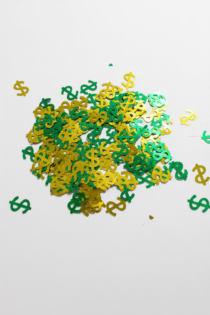 Gold Green Money Signs- Shaped Glitter 8g | Luxy Customs