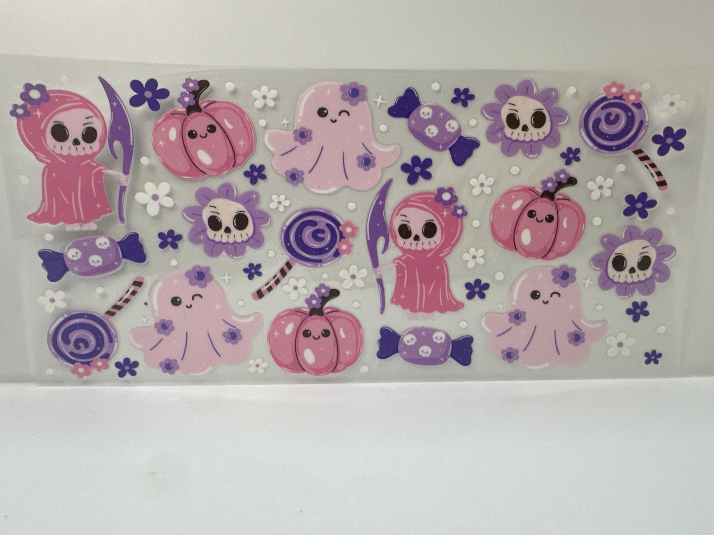 F888 pink and purple ghost and pumpkins Halloween