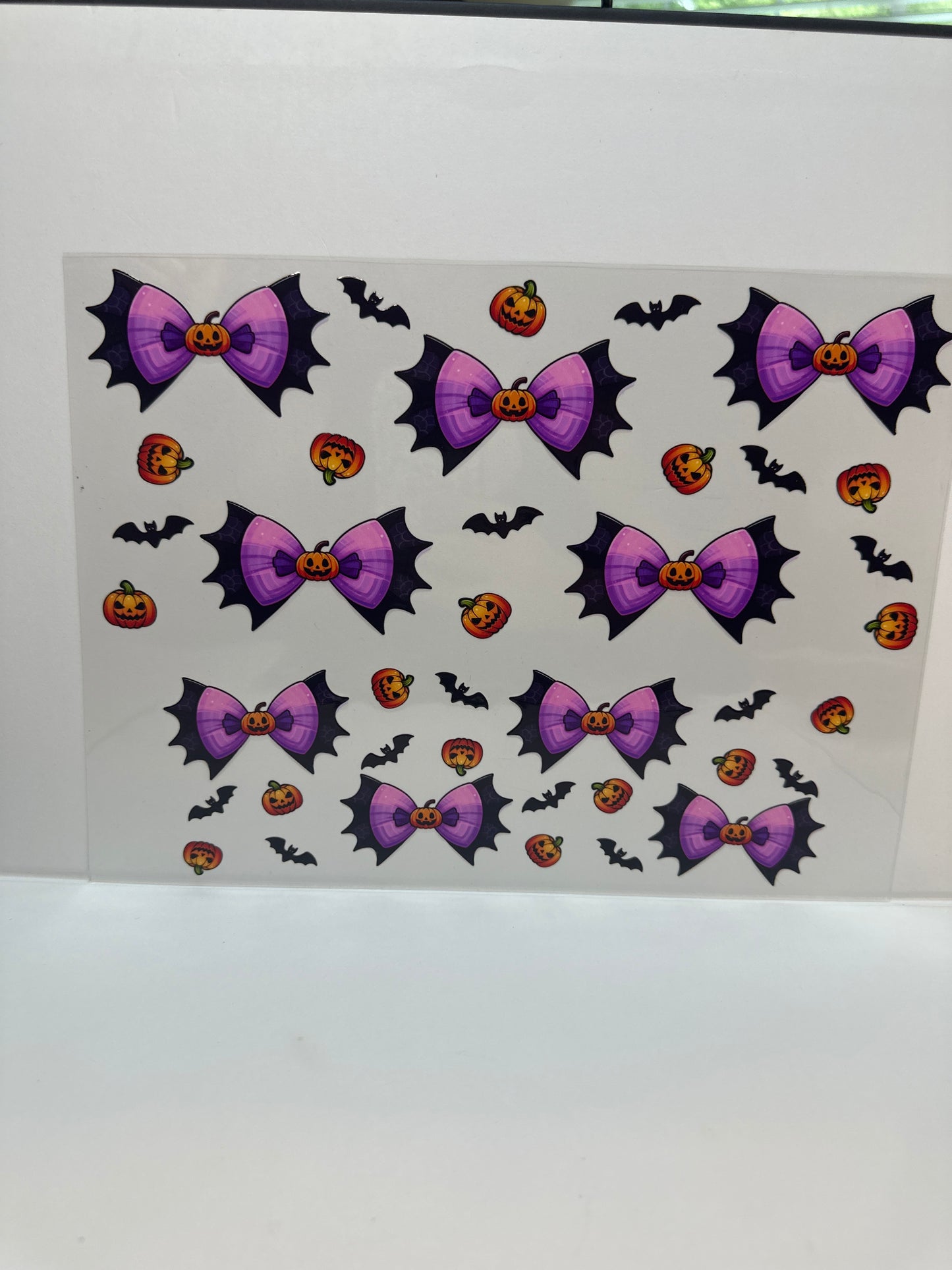 F778 Halloween bows with pumpkins and bats 40 ounce cup wrap