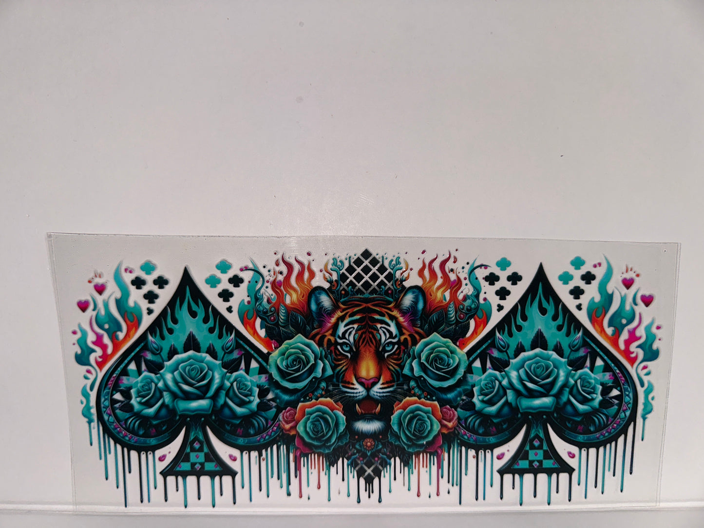 H146 tiger checkered design teal and colored flowers