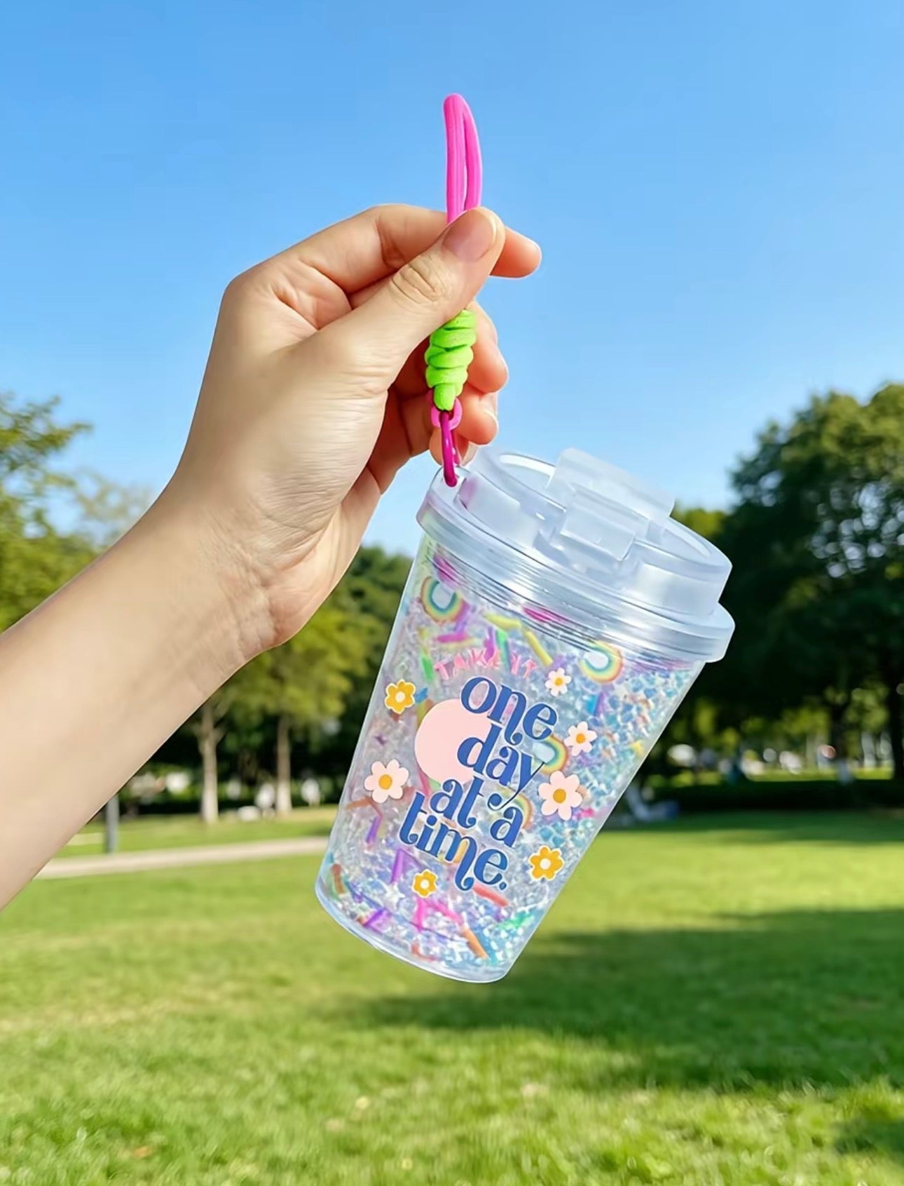 12oz Flip Top Water Bottle Snow Globe Cup