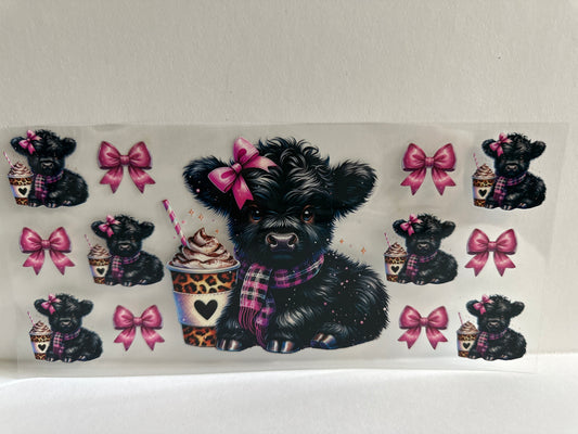G929 coffee, black cow with pink bow