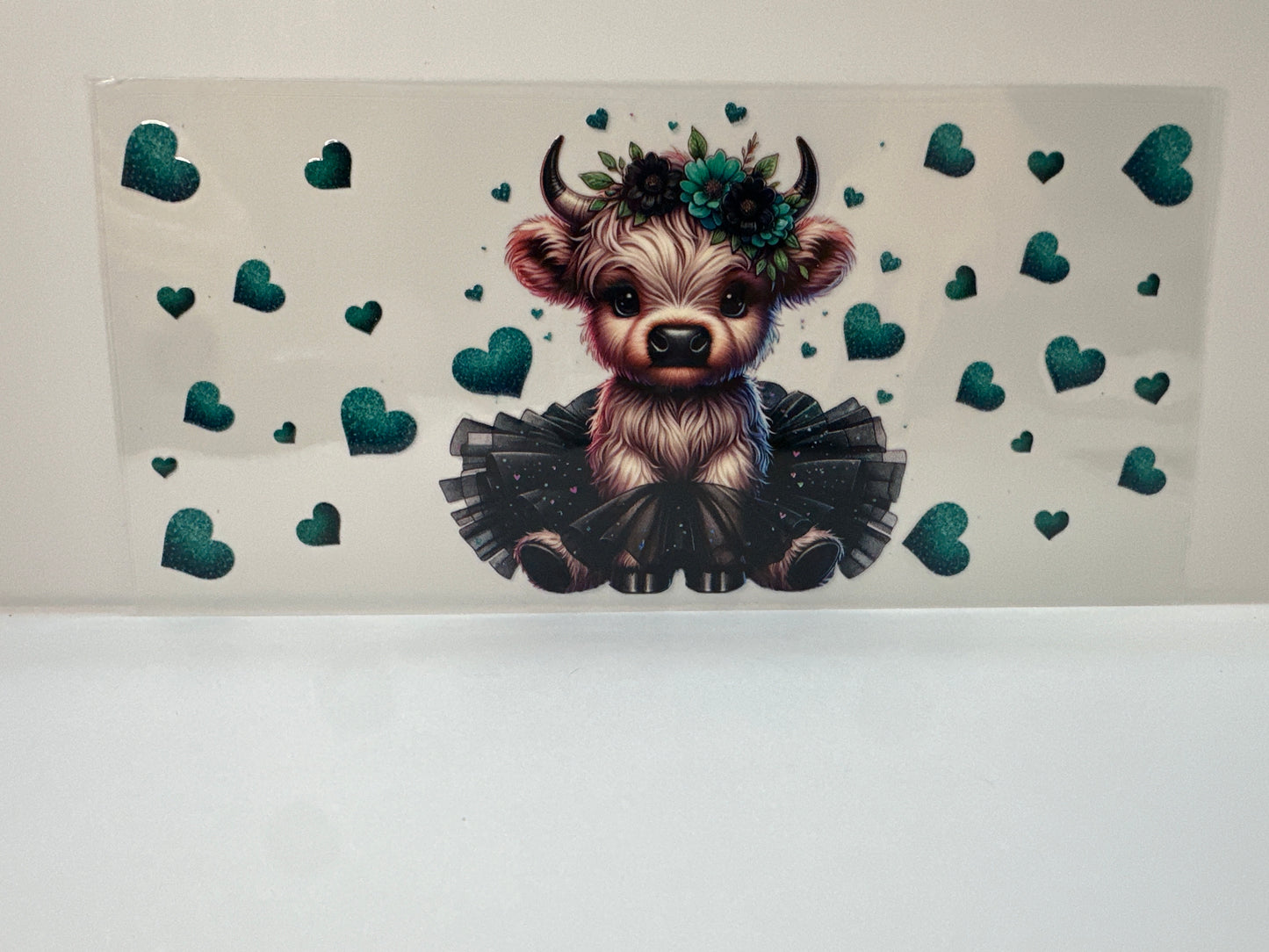 F430 cow with black tutu w/ teal hearts