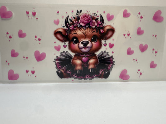 F424 Cow with black and pink tutu with pink hearts