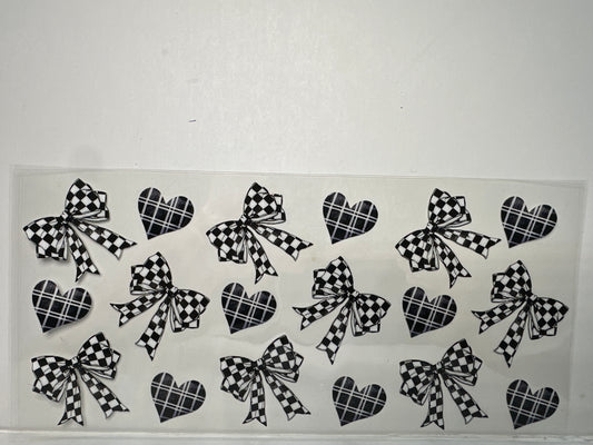 H1258 black and white checkered and plaid bow