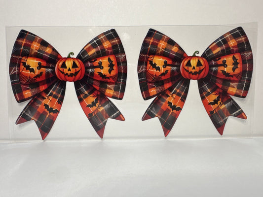 F140 Halloween pumpkin bow with bats