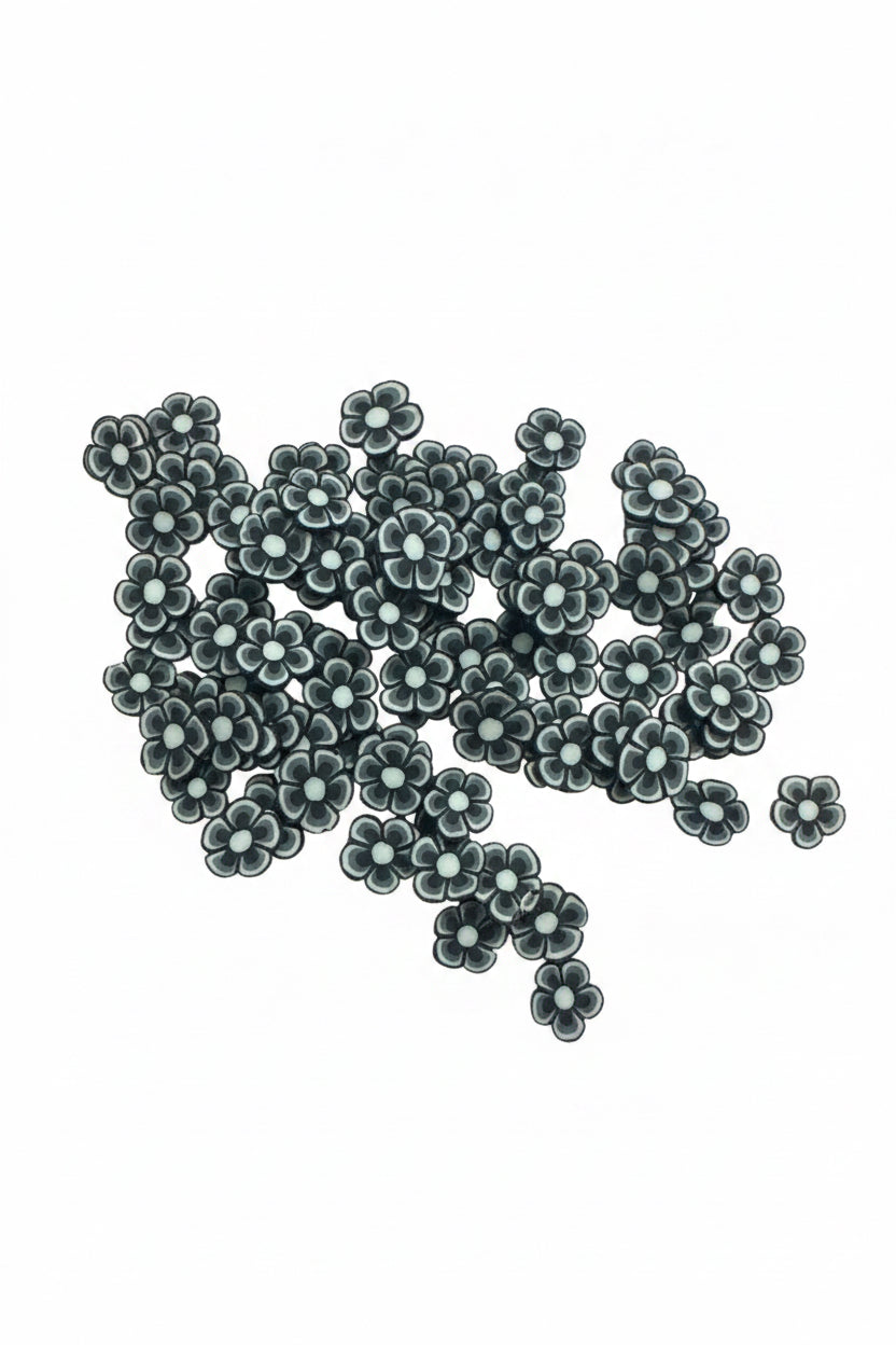 Black and White Flower Clay Pieces – Shaped Glitter 8g | Luxy Customs
