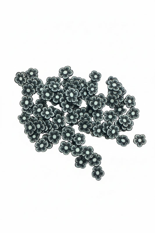 Black and White Flower Clay Pieces – Shaped Glitter 8g | Luxy Customs