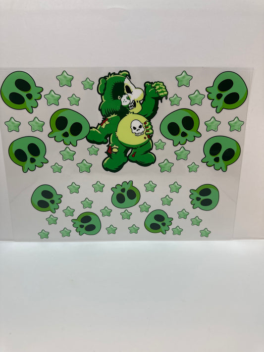 F780 green Carebear with green stars and skulls 40 ounce cup wrap