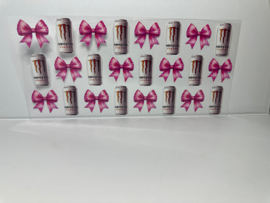 E431 Monster Drink white with pink bows