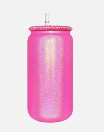 ✨💎 16oz Shimmer White Glitter Sublimation Glass Can with Rhinestone Bling Lid -Non Snow Globe
