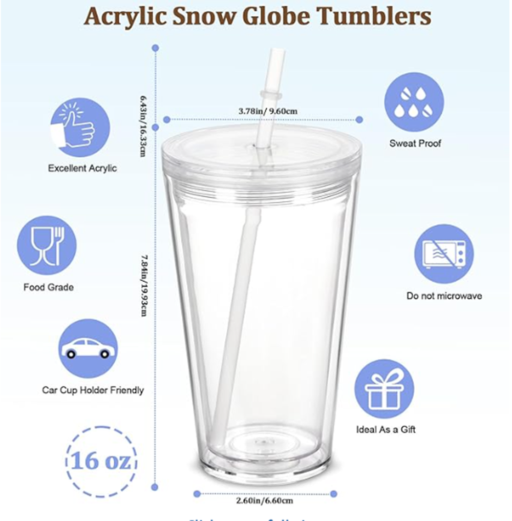 ❄️ 16oz Acrylic Snow Globe Tumbler
