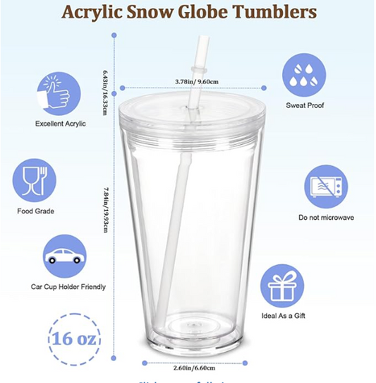 ❄️ 16oz Acrylic Snow Globe Tumbler