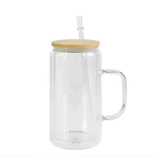 ❄️ 20oz Glass Snow Globe Cup with Handle & Bamboo Lid