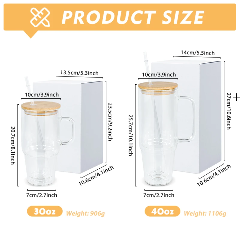 40oz / 30oz Double Wall Glass Snow Globe Tumbler with Wooden Lid