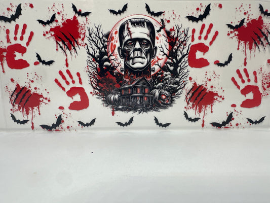 F132 Frankenstein Halloween with bats and blood handprints