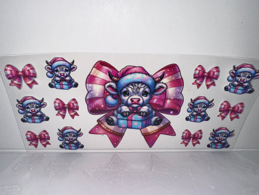 G1107 Christmas Cow pink, and blue