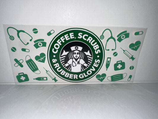 G1056 coffee Starbucks scrubs, and rubber gloves, nurse
