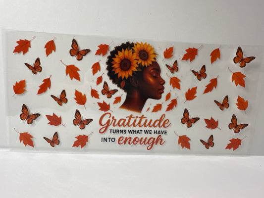G586 gratitude turns what we have into enough girl with flowers and butter butterflies