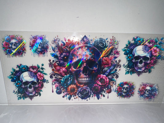 H746 skulls with flowers holographic