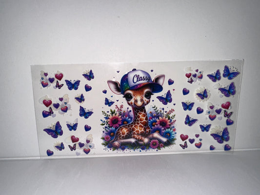 H156 giraffe with butterflies, classy hat