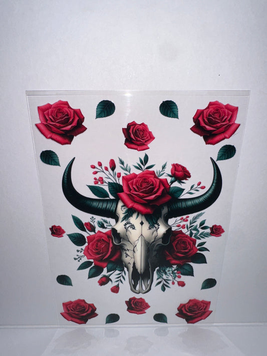 H2033 20/24oz Cow Skull with Roses