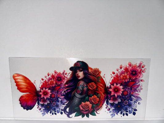 H39 tattooed girl with flowers and butterfly sassy