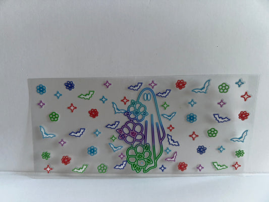 G1025 Halloween neon ghost with flowers