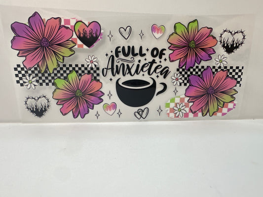 F866 full of anxiety checker design with flowers and hearts