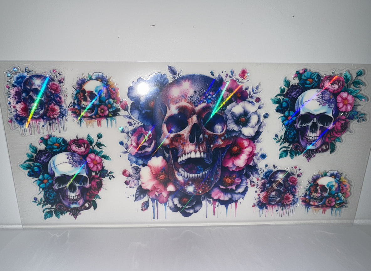H745 skulls with flowers holographic