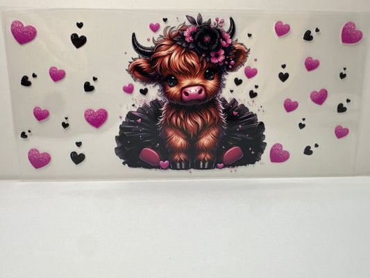 F444 cow with black tutu, black and pink hearts