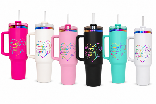40oz Personalized Rainbow Engraved Tumbler with Handle | Custom Laser Engraved Cup