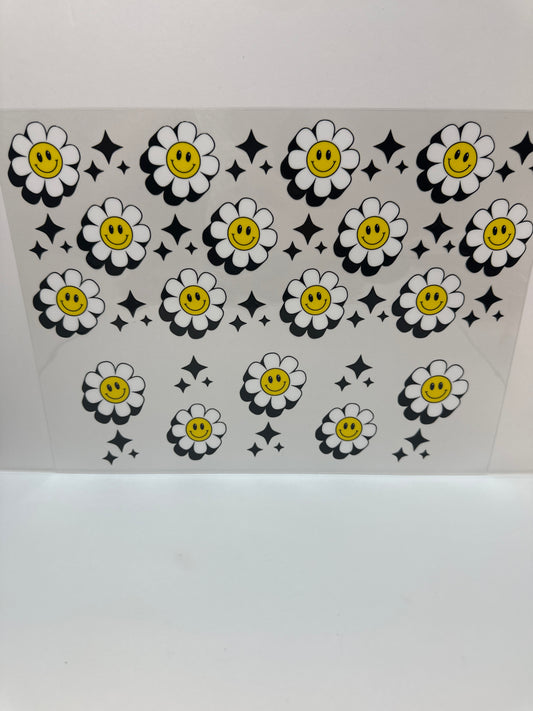 F791 flowers with face and black stars 40 ounce cup wrap