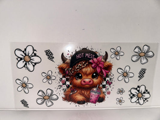 H474  coffee hot mess cow with flowers