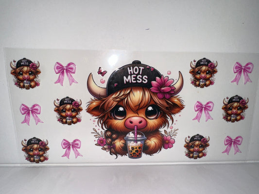 H478 coffee hot mess cow with bows